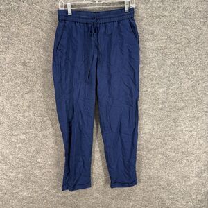 J. Crew Pants Women 6 Blue High Rise Drawstring Flat Front Linen Pockets Chino